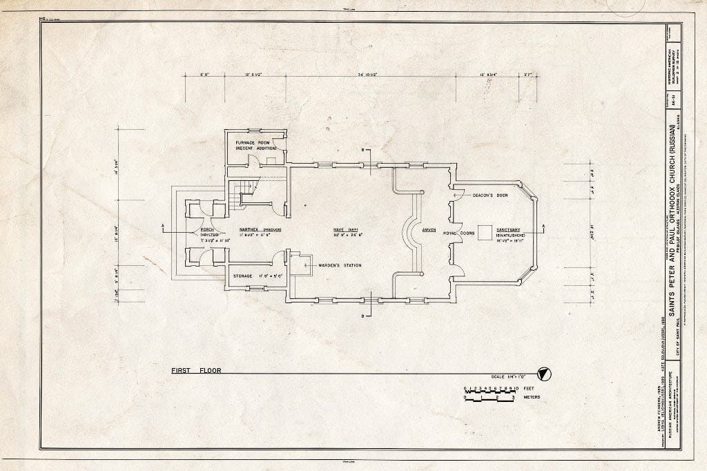 Blueprint 2. First Floor Plan - Saints Peter & Paul Russian Orthodox Church, Church Street, Saint Paul, Aleutians West Census Area, AK