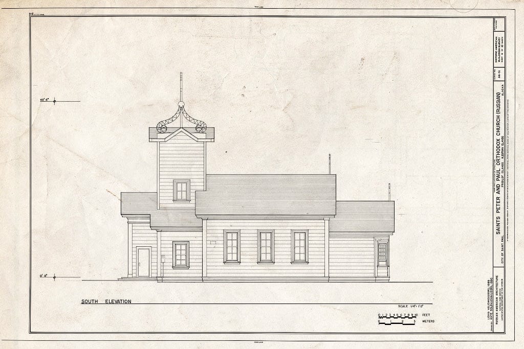 Blueprint 4. South Elevation - Saints Peter & Paul Russian Orthodox Church, Church Street, Saint Paul, Aleutians West Census Area, AK