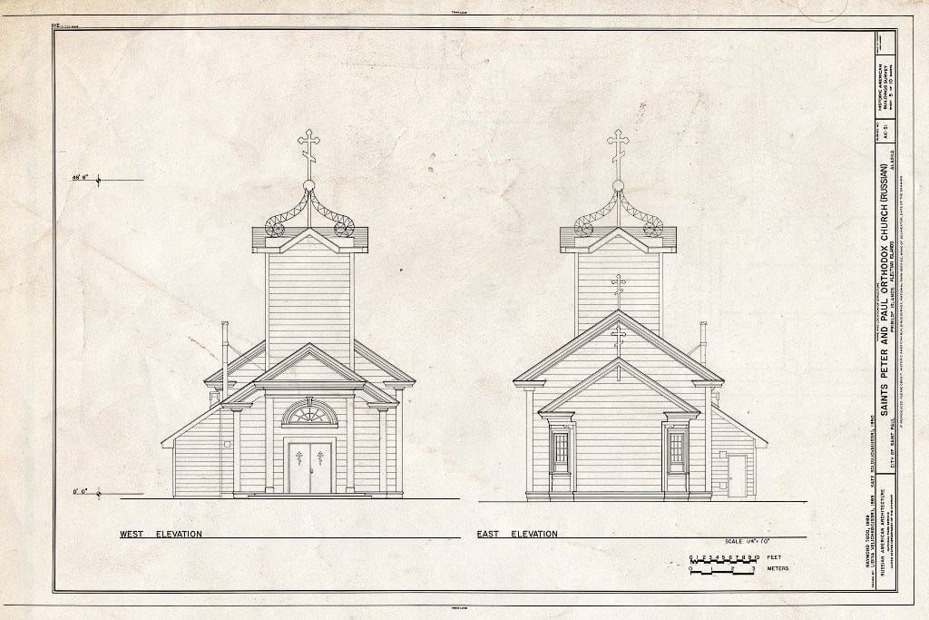 Blueprint 5. West and East elevations - Saints Peter & Paul Russian Orthodox Church, Church Street, Saint Paul, Aleutians West Census Area, AK