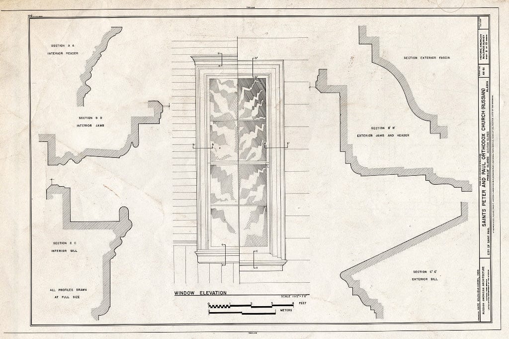 Blueprint 9. Window Elevation and Details - Saints Peter & Paul Russian Orthodox Church, Church Street, Saint Paul, Aleutians West Census Area, AK