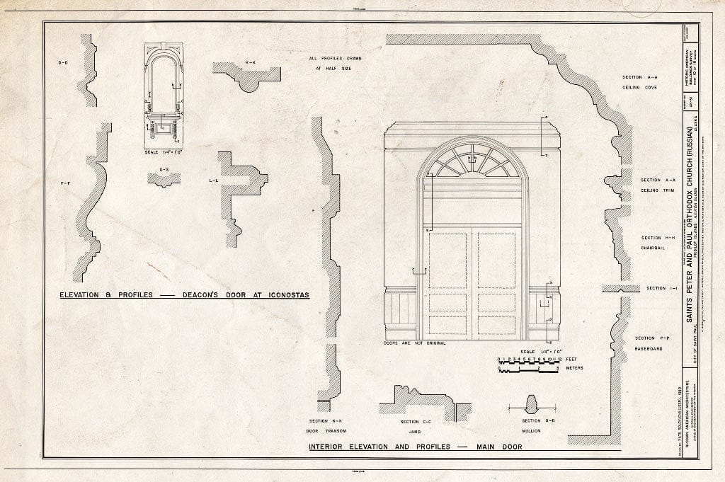 Blueprint 10. Deacon's Door at iconostas and Main Door - Saints Peter & Paul Russian Orthodox Church, Church Street, Saint Paul, Aleutians West Census Area, AK