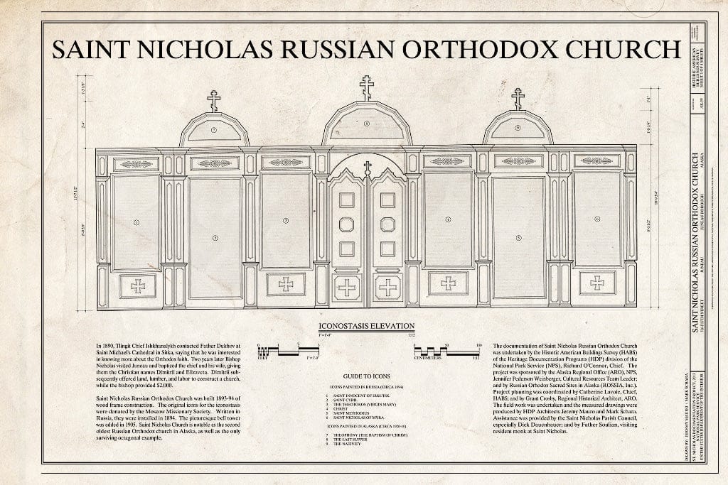 Blueprint Coversheet and Iconostatis Elevation - St. Nicholas Russian Orthodox Church, 326 Fifth Street, Juneau, Juneau Borough, AK