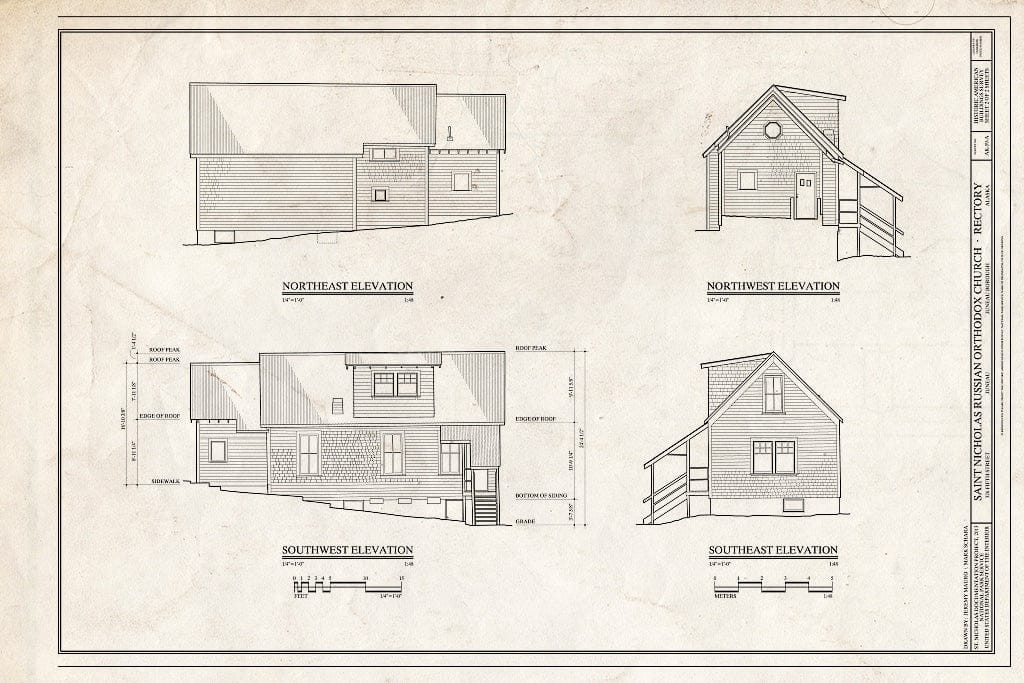 Blueprint Elevations - St. Nicholas Russian Orthodox Church, Rectory, 326 Fifth Street, Juneau, Juneau Borough, AK