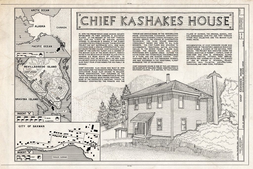 Blueprint 1. Title Sheet - Chief Kashakes' House, Mile 2.5 South Tongass Highway, Saxman, Ketchikan Gateway Borough, AK