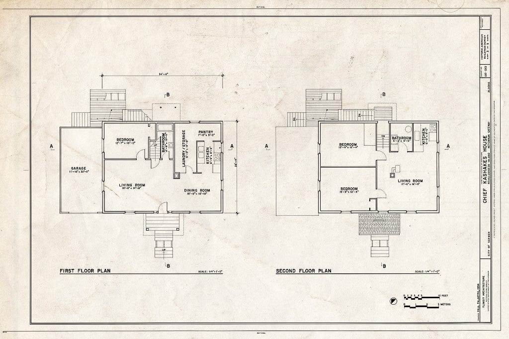 Blueprint 3. First and Second Floor Plans - Chief Kashakes' House, Mile 2.5 South Tongass Highway, Saxman, Ketchikan Gateway Borough, AK