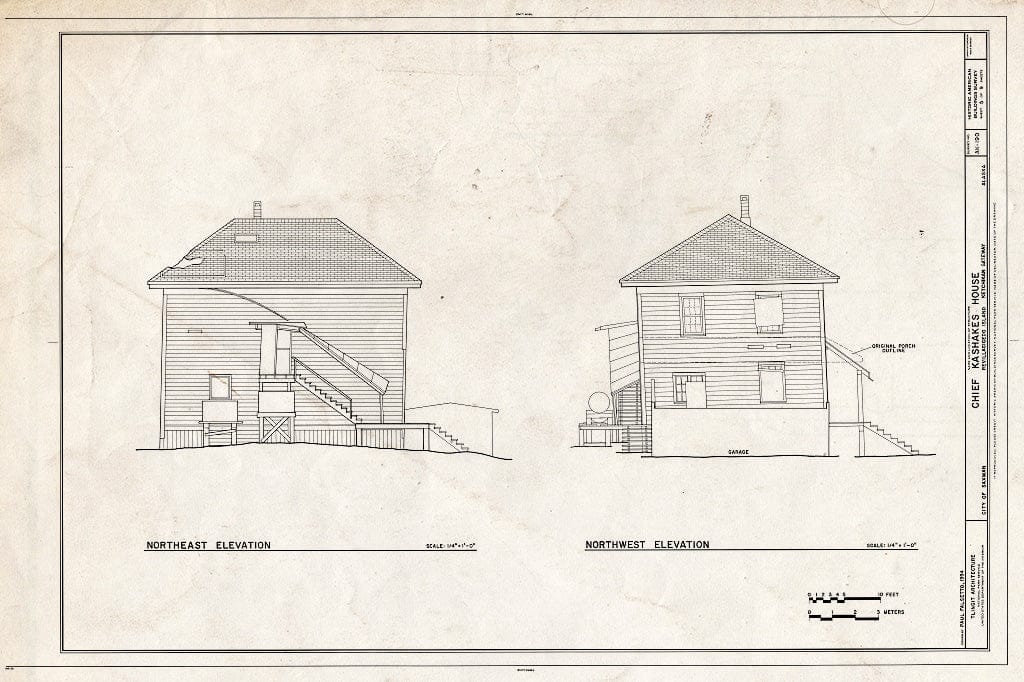 Blueprint 5. Northeast and Northwest elevations - Chief Kashakes' House, Mile 2.5 South Tongass Highway, Saxman, Ketchikan Gateway Borough, AK