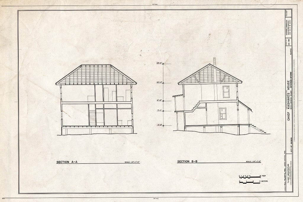 Blueprint 6. Sections A-A and B-B - Chief Kashakes' House, Mile 2.5 South Tongass Highway, Saxman, Ketchikan Gateway Borough, AK