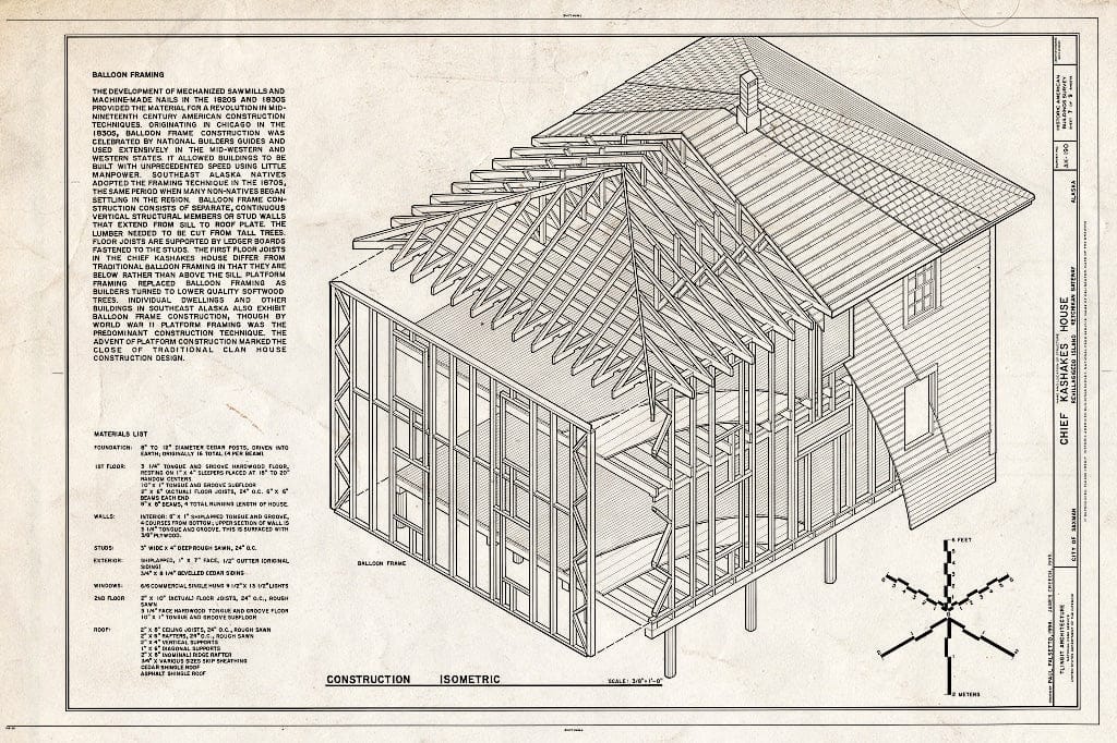 Blueprint 7. Construction Isometric - Chief Kashakes' House, Mile 2.5 South Tongass Highway, Saxman, Ketchikan Gateway Borough, AK