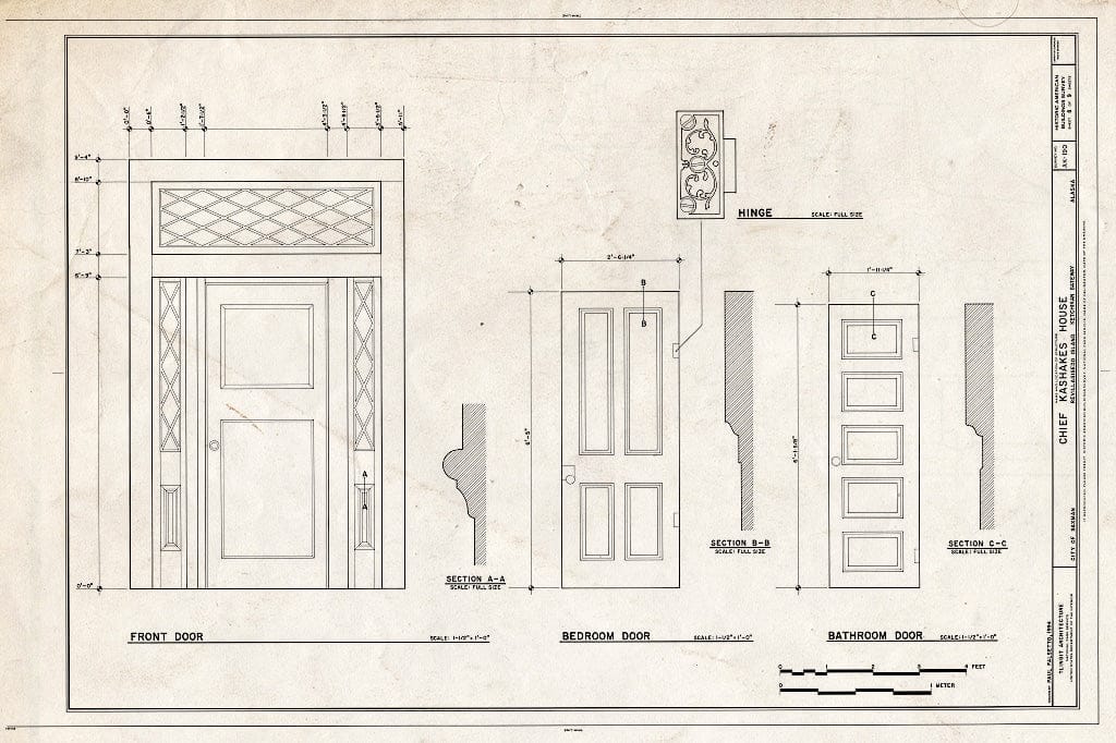 Blueprint 8. Door Details - Chief Kashakes' House, Mile 2.5 South Tongass Highway, Saxman, Ketchikan Gateway Borough, AK