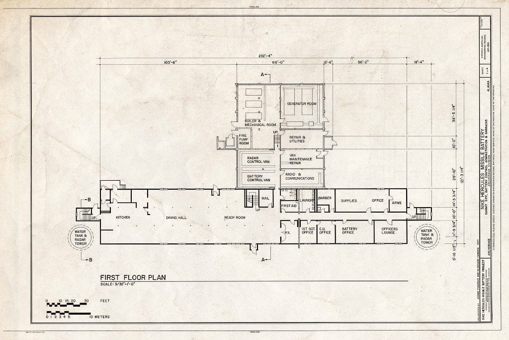 Blueprint First Floor Plan - Nike Hercules Missile Battery Summit Site, Battery Control Administration & Barracks Building, Anchorage, Anchorage, AK