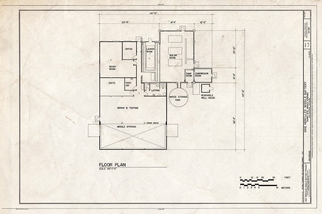 Blueprint Floor Plan - Nike Hercules Missile Battery Summit Site, Missile Assembly, Anchorage, Anchorage, AK