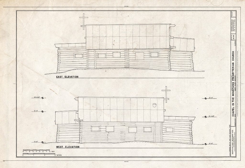 Blueprint 3. East and west elevations - Chapel in The Mountains Presbyterian Church, Airport Road, Anaktuvuk Pass, North Slope Borough, AK