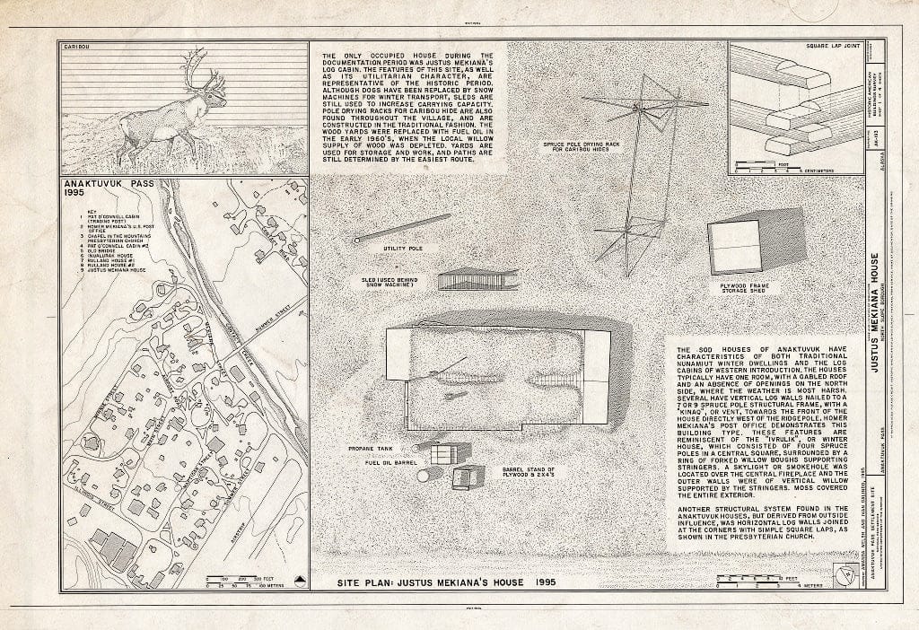 Blueprint 1. Site map and Plan - Justus Mekiana House, 3022 Main Street, Anaktuvuk Pass, North Slope Borough, AK