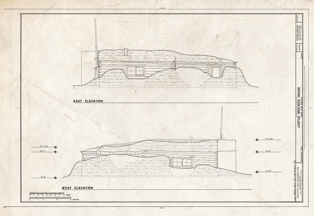 Blueprint 3. East and west elevations - Justus Mekiana House, 3022 Main Street, Anaktuvuk Pass, North Slope Borough, AK