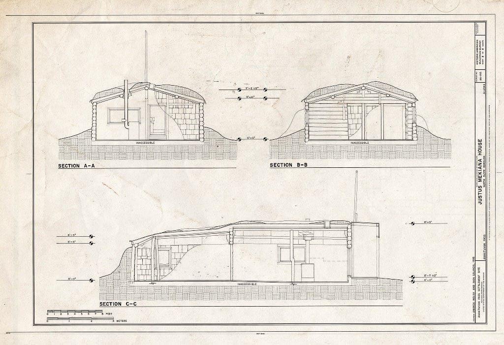 Blueprint 4. Sections A-A, B-B, and C-C - Justus Mekiana House, 3022 Main Street, Anaktuvuk Pass, North Slope Borough, AK