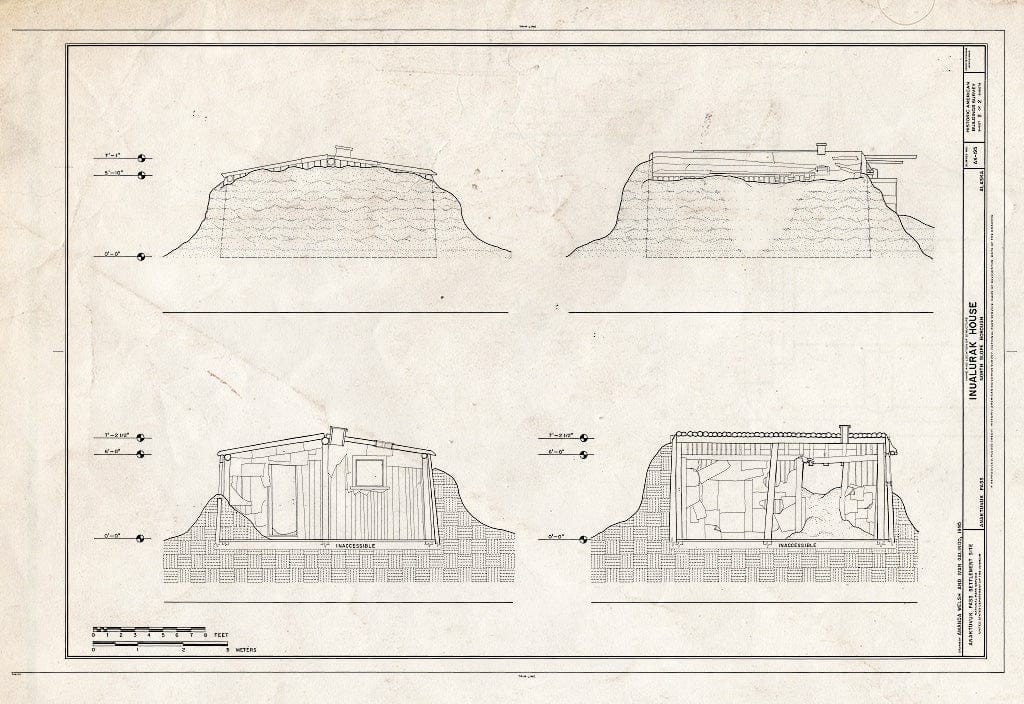 Blueprint 2. North and west elevations; Sections - Inualurak House, 325 Mekiana Road, Anaktuvuk Pass, North Slope Borough, AK