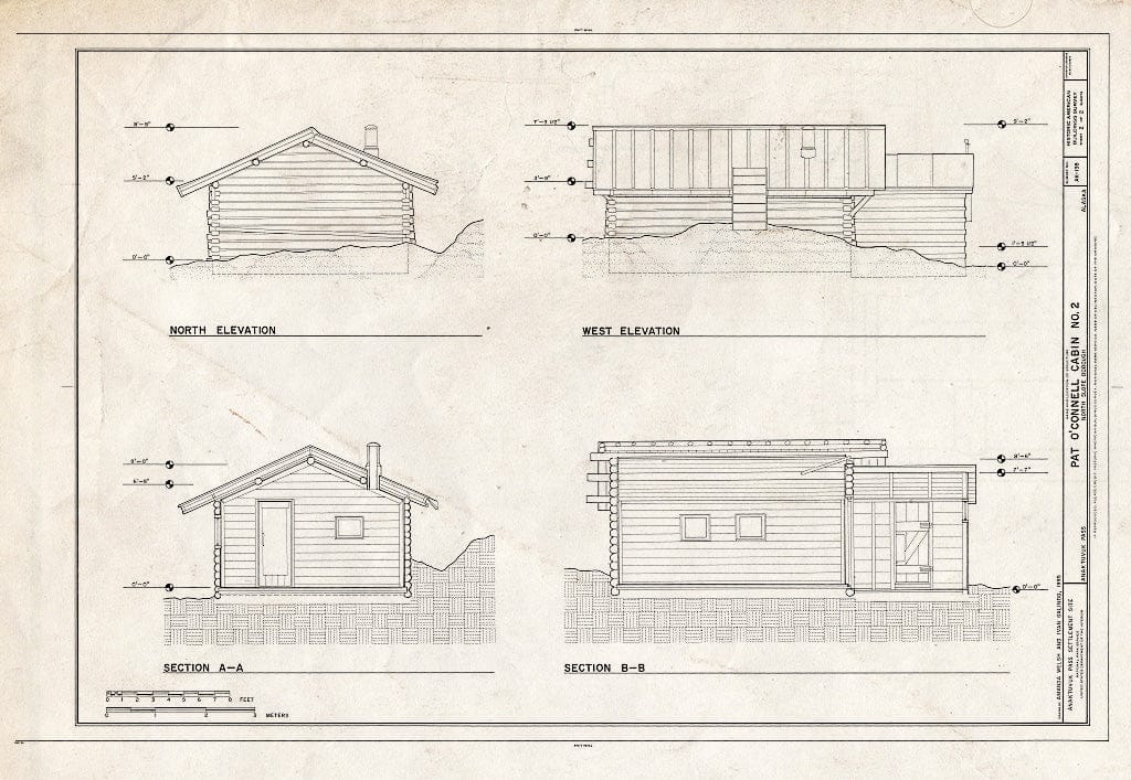 Blueprint 2. North and west elevations; Sections A-A and B-B - Pat O'Connell Cabin No. 2, 337 Minnie Street, Anaktuvuk Pass, North Slope Borough, AK