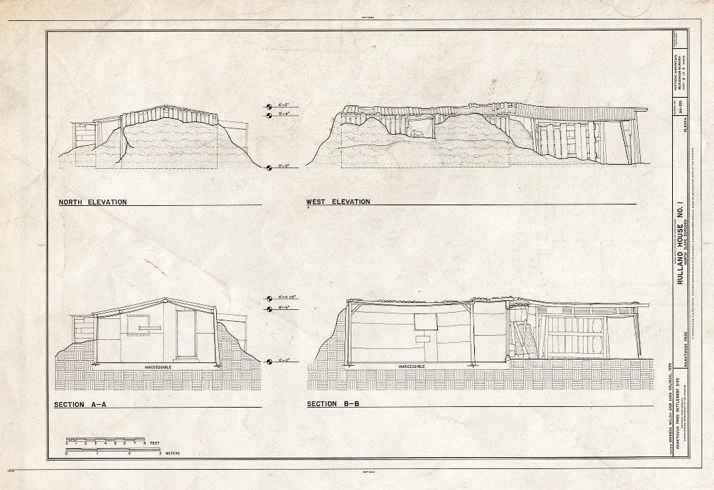 Blueprint 2. West and North elevations; Sections A-A and B-B - Rulland House No. 1, 223 Airport Road, Anaktuvuk Pass, North Slope Borough, AK