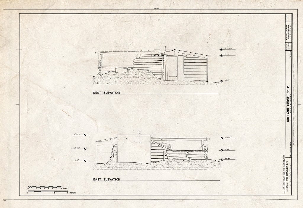 Blueprint 2. West and East elevations - Rulland House No. 2, 213 Airport Road, Anaktuvuk Pass, North Slope Borough, AK