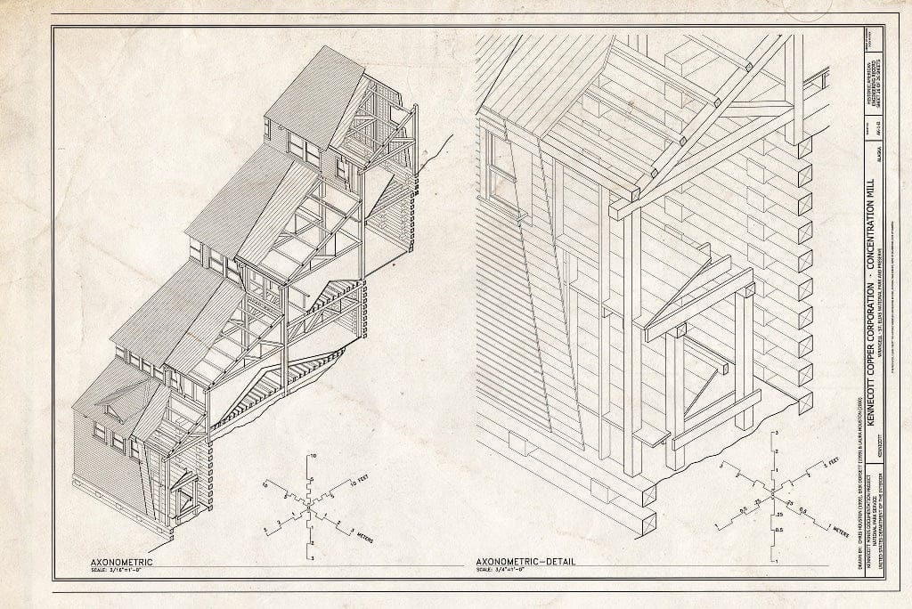 Blueprint Axonometric, Detail - Kennecott Copper Corporation, Concentration Mill, On Copper River & Northwestern Railroad, Kennicott, Valdez-Cordova Census Area, AK