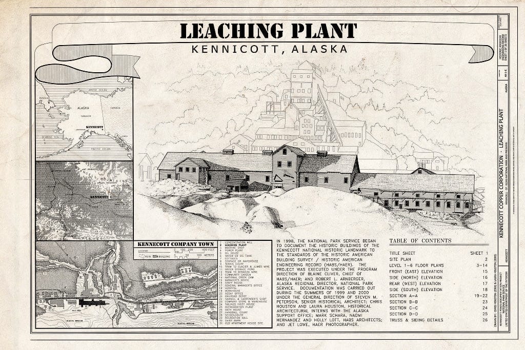 Blueprint 1. Leaching Plant, Title Sheet - Kennecott Copper Corporation, Leaching Plant, On Copper River & Northwestern Railroad, Kennicott, Valdez-Cordova Census Area, AK