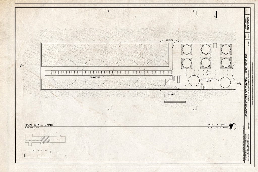 Blueprint 3. Level One, North - Kennecott Copper Corporation, Leaching Plant, On Copper River & Northwestern Railroad, Kennicott, Valdez-Cordova Census Area, AK