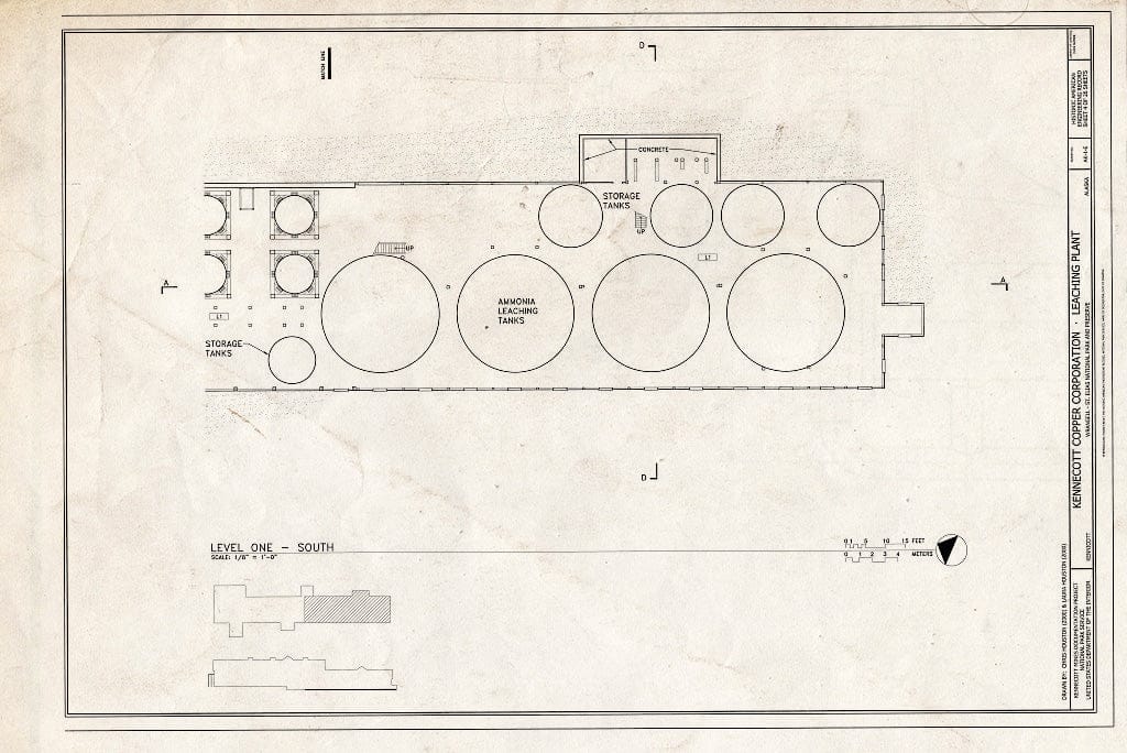 Blueprint 4. Level One, South - Kennecott Copper Corporation, Leaching Plant, On Copper River & Northwestern Railroad, Kennicott, Valdez-Cordova Census Area, AK