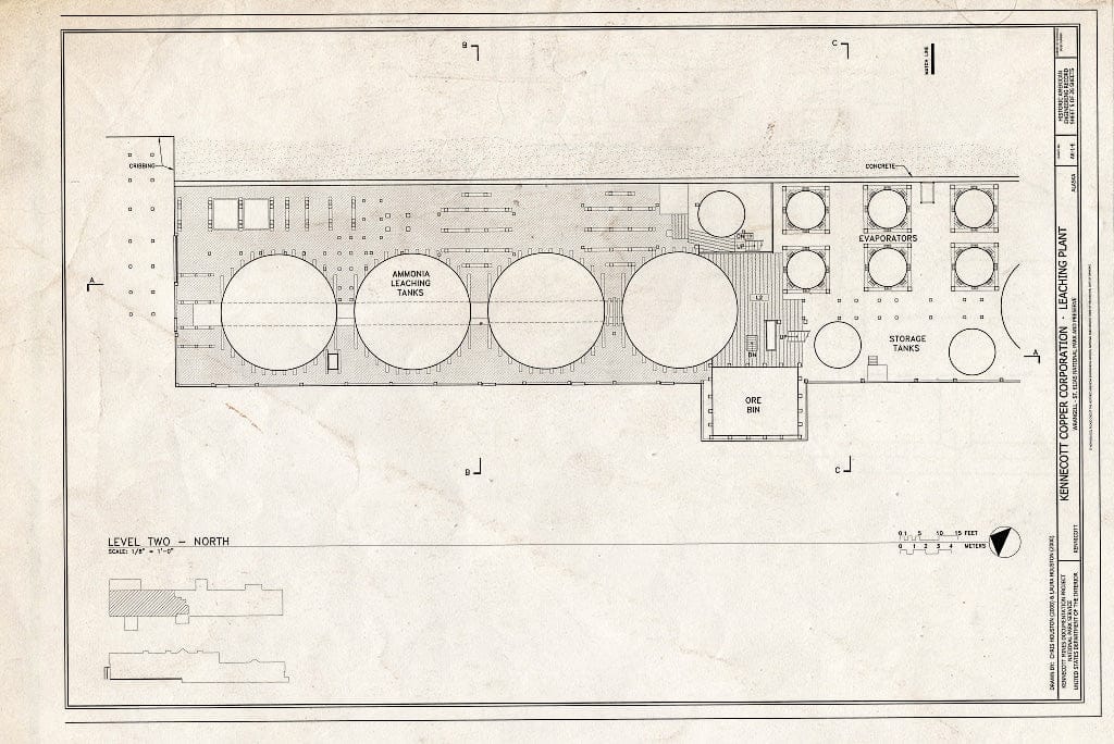 Blueprint 5. Level Two, North - Kennecott Copper Corporation, Leaching Plant, On Copper River & Northwestern Railroad, Kennicott, Valdez-Cordova Census Area, AK