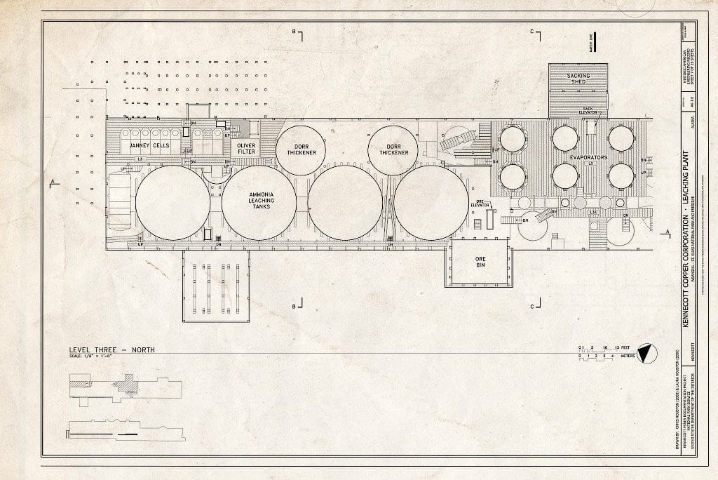 Blueprint 7. Level Three, North - Kennecott Copper Corporation, Leaching Plant, On Copper River & Northwestern Railroad, Kennicott, Valdez-Cordova Census Area, AK