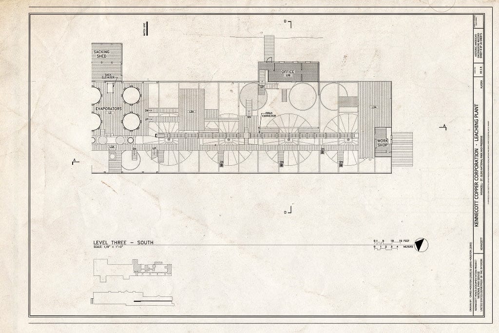 Blueprint 8. Level Three, South - Kennecott Copper Corporation, Leaching Plant, On Copper River & Northwestern Railroad, Kennicott, Valdez-Cordova Census Area, AK