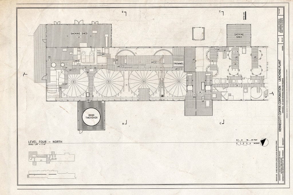 Blueprint 9. Level Four, North - Kennecott Copper Corporation, Leaching Plant, On Copper River & Northwestern Railroad, Kennicott, Valdez-Cordova Census Area, AK