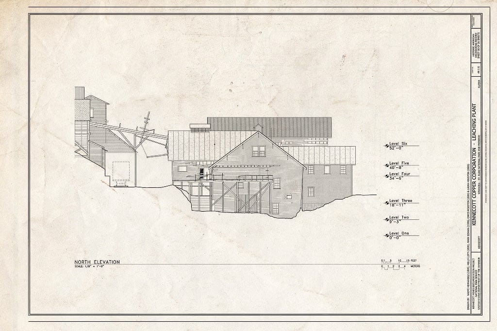 Blueprint 16. North Elevation - Kennecott Copper Corporation, Leaching Plant, On Copper River & Northwestern Railroad, Kennicott, Valdez-Cordova Census Area, AK