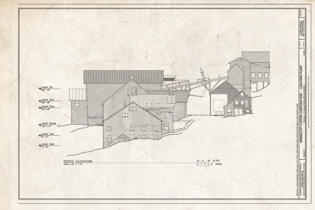 Blueprint 18. South Elevation - Kennecott Copper Corporation, Leaching Plant, On Copper River & Northwestern Railroad, Kennicott, Valdez-Cordova Census Area, AK