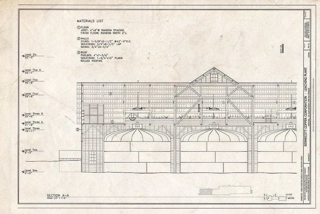 Blueprint 19. Section A-A - Kennecott Copper Corporation, Leaching Plant, On Copper River & Northwestern Railroad, Kennicott, Valdez-Cordova Census Area, AK