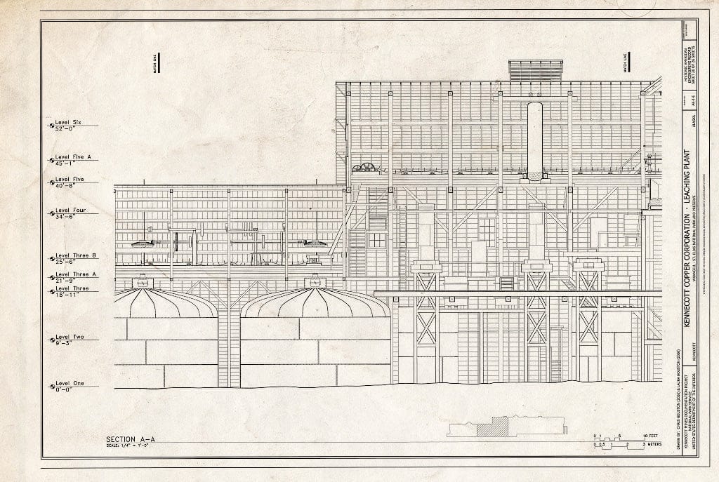 Blueprint 20. Section A-A - Kennecott Copper Corporation, Leaching Plant, On Copper River & Northwestern Railroad, Kennicott, Valdez-Cordova Census Area, AK