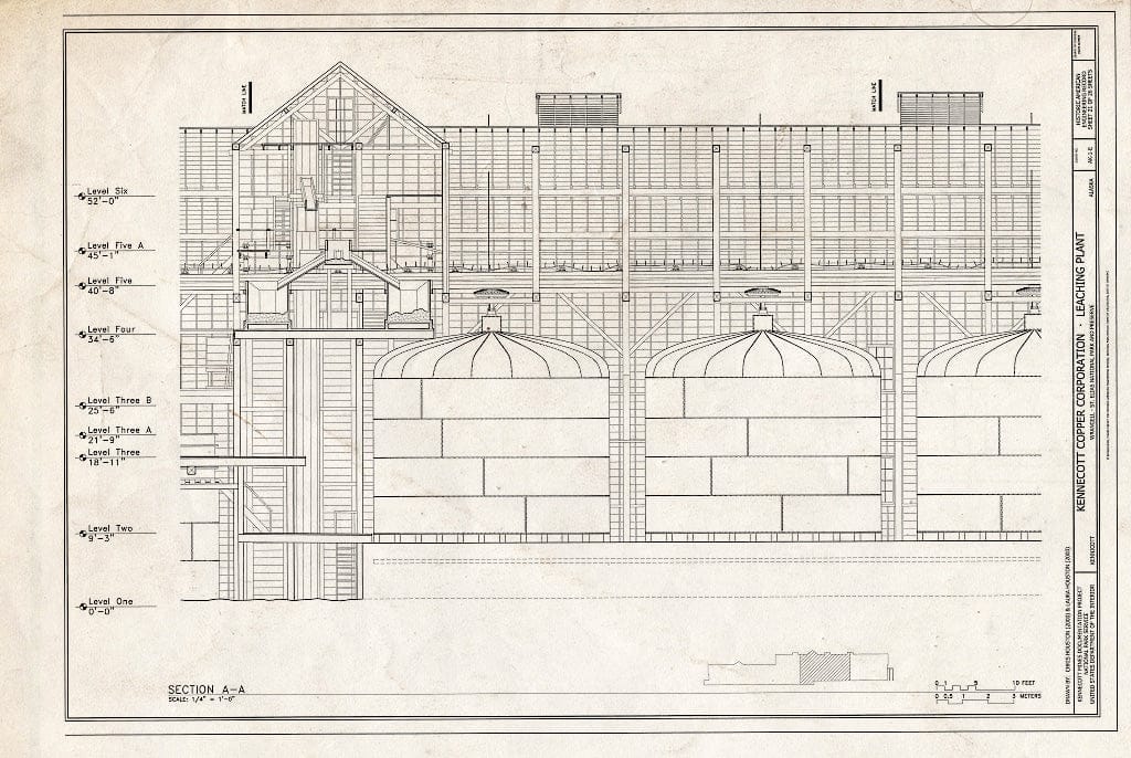 Blueprint 21. Section A-A - Kennecott Copper Corporation, Leaching Plant, On Copper River & Northwestern Railroad, Kennicott, Valdez-Cordova Census Area, AK