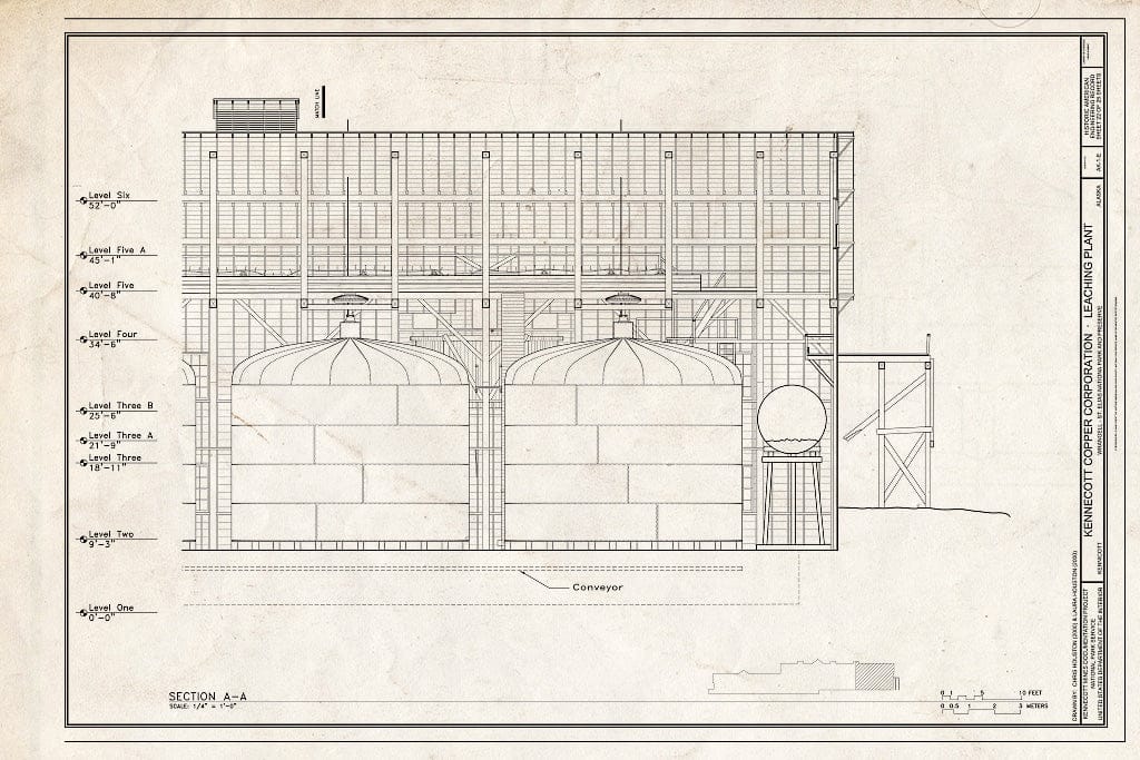 Blueprint 22. Section A-A - Kennecott Copper Corporation, Leaching Plant, On Copper River & Northwestern Railroad, Kennicott, Valdez-Cordova Census Area, AK