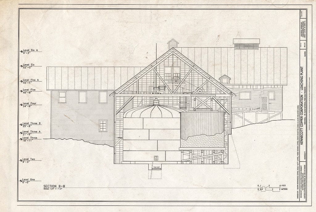 Blueprint 23. Section B-B - Kennecott Copper Corporation, Leaching Plant, On Copper River & Northwestern Railroad, Kennicott, Valdez-Cordova Census Area, AK