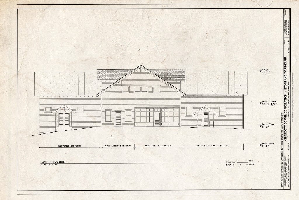 Blueprint East Elevation - Kennecott Copper Corporation, Company Store & Warehouse, On Copper River & Northwestern Railroad, Kennicott, Valdez-Cordova Census Area, AK