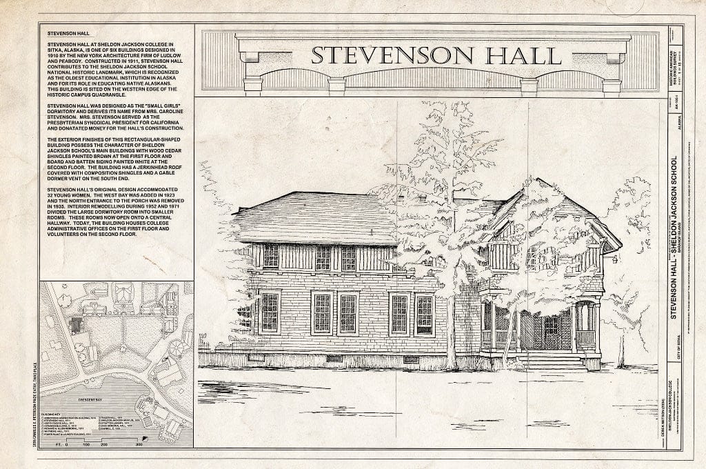 Blueprint Cover Sheet - Sheldon Jackson College, Stevenson Hall, Baranof Island, Sitka, Sitka Borough, AK