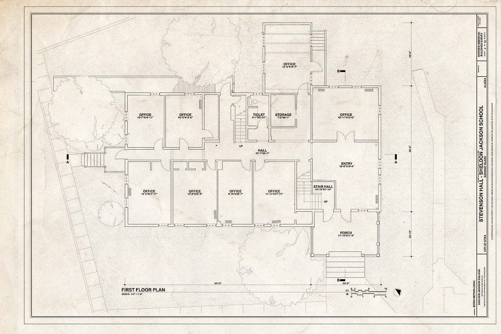 Blueprint First Floor Plan - Sheldon Jackson College, Stevenson Hall, Baranof Island, Sitka, Sitka Borough, AK