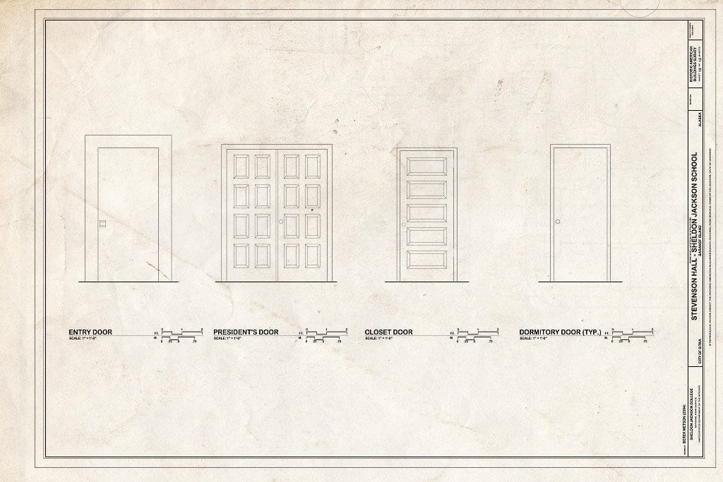 Blueprint Door Details - Sheldon Jackson College, Stevenson Hall, Baranof Island, Sitka, Sitka Borough, AK