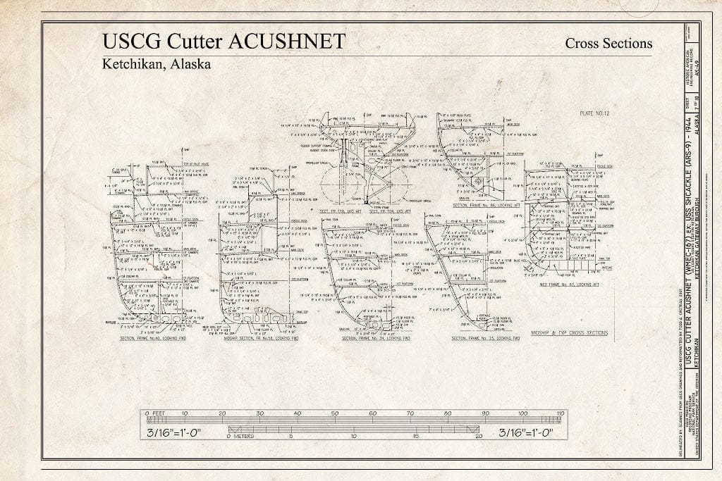 Blueprint Cross Sections - USS Shackle, ARS 9, Ketchikan, Ketchikan Gateway Borough, AK