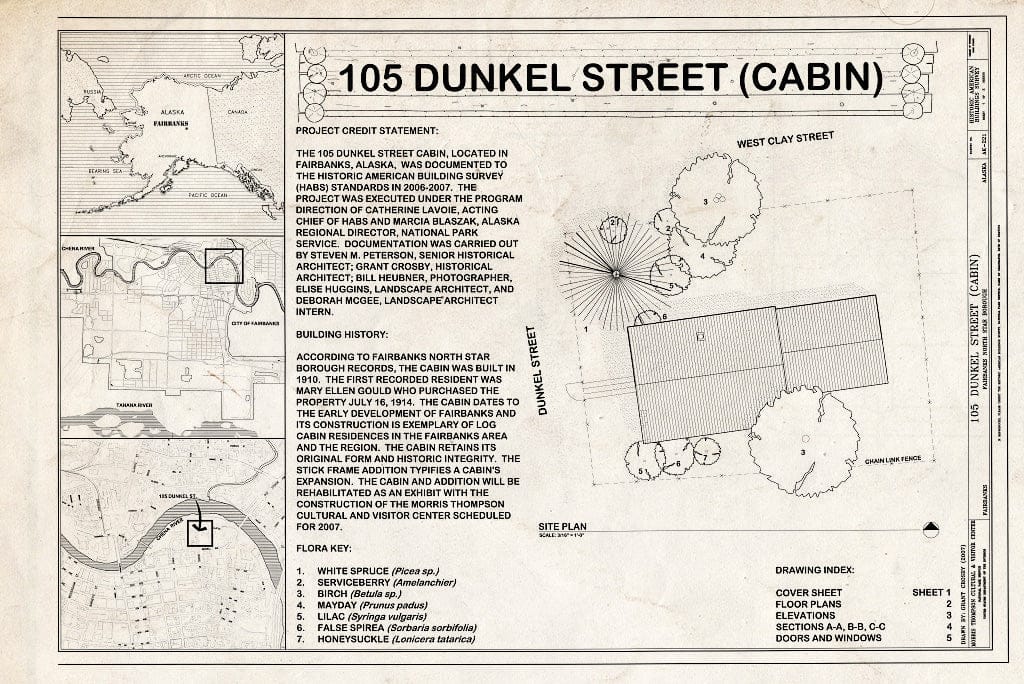 Blueprint Cover Sheet & Site Plan - 105 Dunkel Street (Cabin), 105 Dunkel Street, Fairbanks, Fairbanks North Star Borough, AK