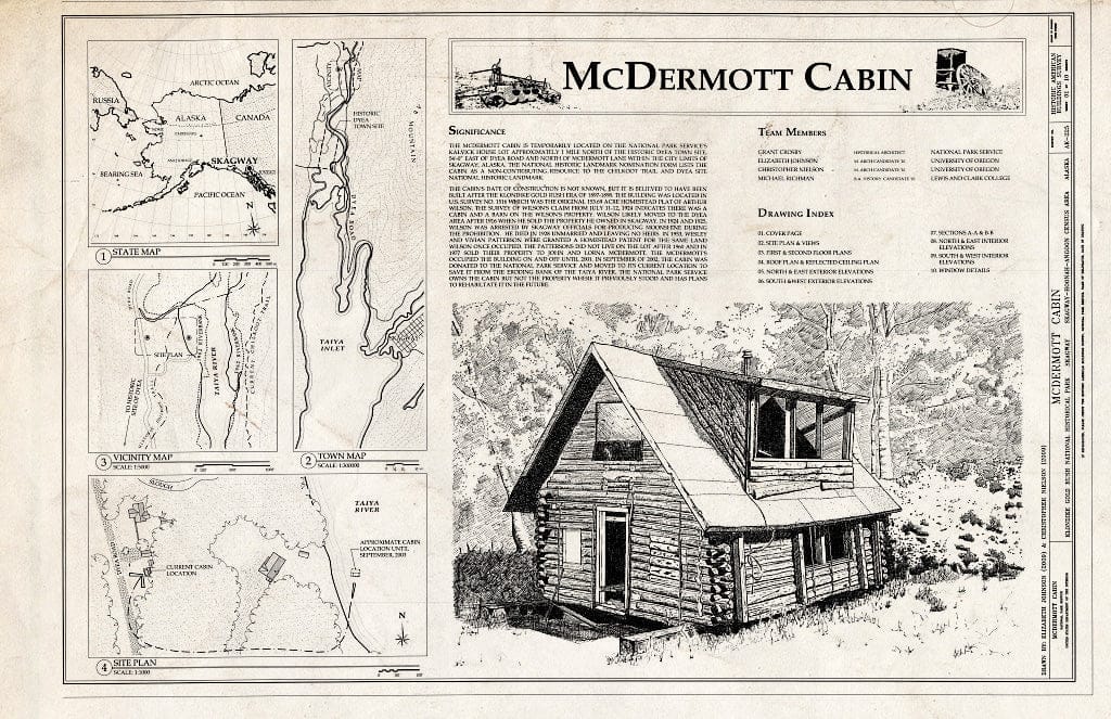 Blueprint Cover Sheet - McDermott Cabin, Town of Dyea (Historical Town site), Skagway, Skagway, AK