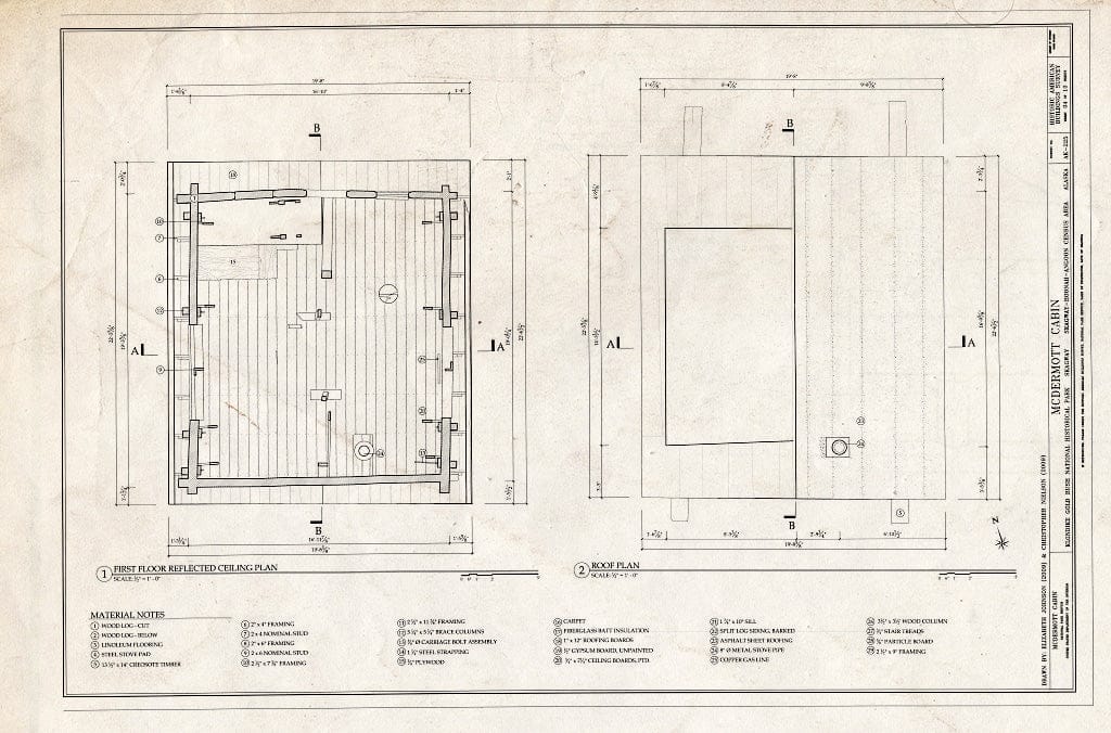 Blueprint First Floor Reflected Ceiling & Roof Plans - McDermott Cabin, Town of Dyea (Historical Town site), Skagway, Skagway, AK