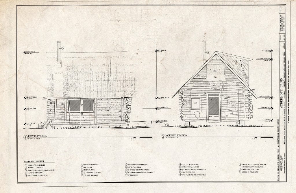 Blueprint East & North Elevations - McDermott Cabin, Town of Dyea (Historical Town site), Skagway, Skagway, AK