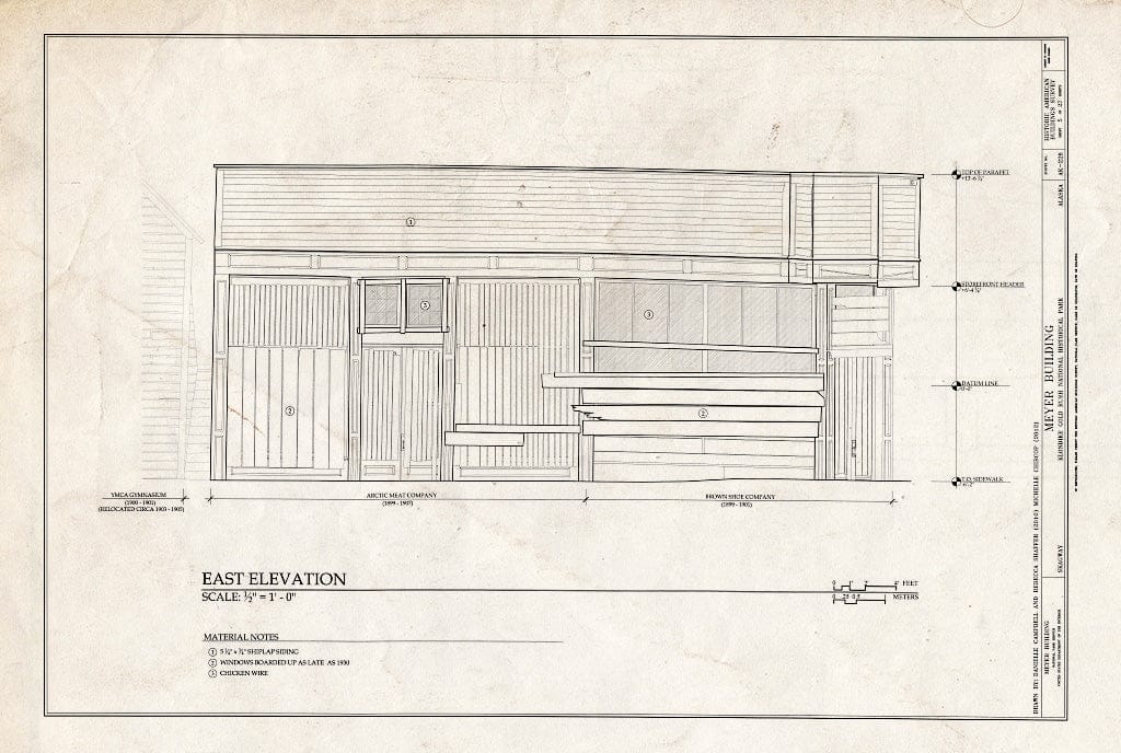 Blueprint East Elevation - Meyer Meat Market Building, 495 State Street, Skagway, Skagway, AK