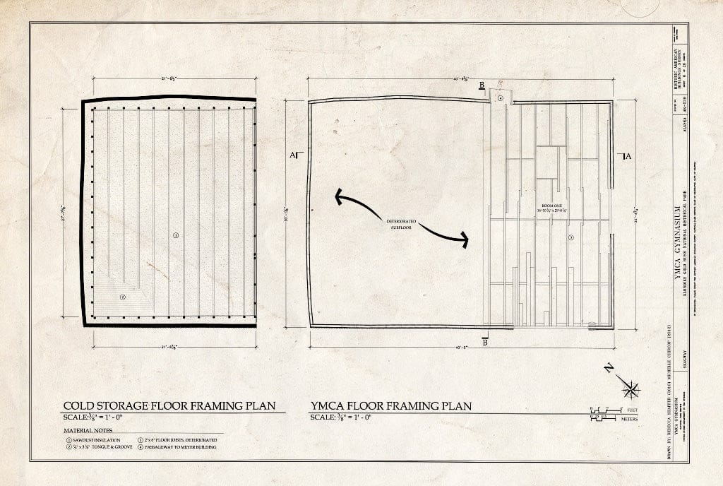 Blueprint Cold Storage Floor Framing Plan & YMCA Floor Framing Plan - YMCA Gymnasium, 475 State Street, Skagway, Skagway, AK