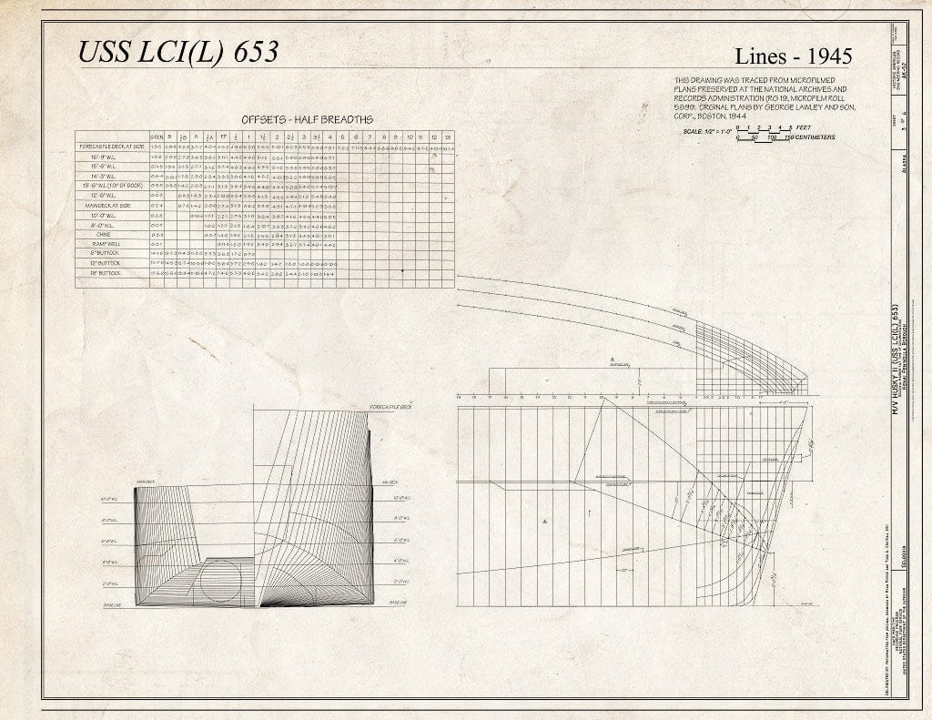 Blueprint 3. Lines, 1945 - M/V Husky II, Seldovia Harbor, Seldovia, Kenai Peninsula Borough, AK